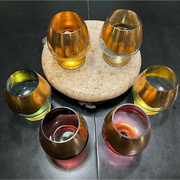 Bohemian Czech Vintage Tre Fuochi Hand Painted Crystal Gold Gilt Brandy Snifter - Picture 5 of 16